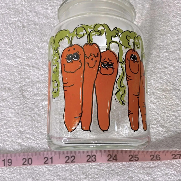 Vintage Anchor Hocking Hildi Cartoon Carrots Glass Canister With Lid - Picture 12 of 13